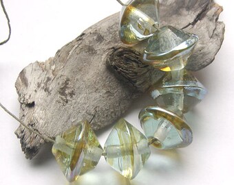 artisan lampwork, handmade - very light green with a silvery bling MTO - by Calisto
