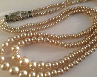Vintage Pearl Necklace, 1950s Pearl Necklace, Wedding Pearls, Rockabilly, Ivory Pearl Necklace, Gift for Her, Prom Pearls, Bridal Jewellery