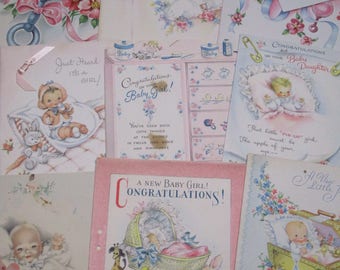 Vintage Greeting Card Lot-Ephemera-Mixed Media-Paper-Crafts-Scrap Booking-Baby-Children's-Set of 9
