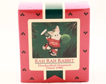 Vintage 1986 Hallmark ~Rah Rah Rabbit~ Christmas Ornament.