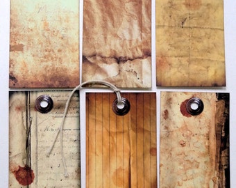 Primitive Grungy Paper Mixed Gift or Scrapbook Tags #T 103