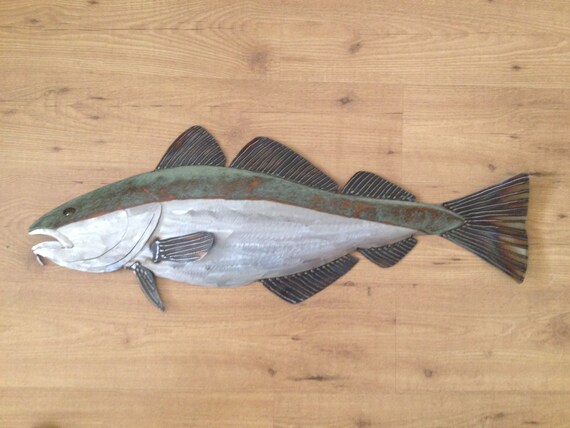 Cod Fish Metal Sculpture 36in Tropical Beach Coastal Wall Art