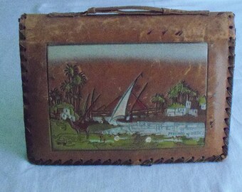 Vintage Leather Egyptian Tooled Handbag