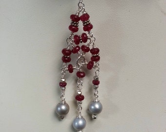 Garnet and Pearl Chandelier Earrings