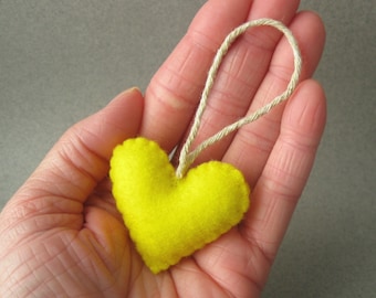 Sunshine Yellow Felt Heart Ornament Eco Friendly recycled plastic bottles
