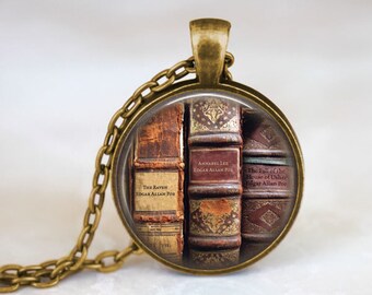 Book Necklace - Edgar Allan Poe Jewelry. Edgar Allan Poe Necklace. Book Lover Gift. Art Pendant