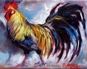 Rooster Painting, Rooster Wall Art, Rooster Print, Colorful Chicken Art, Chicken Print from Original Painting, 10 x 8 by Jemmas Gems