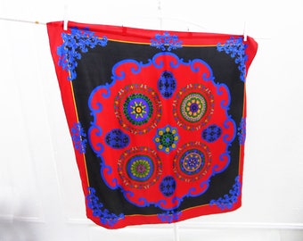 Vintage Scarf Silk Designer Liz Claiborne Paisley Red Blue Purple Gold 35 x 35