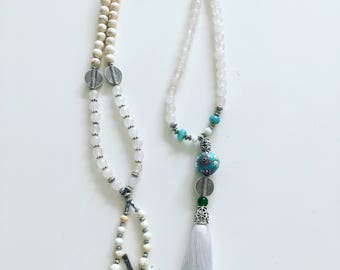 White quartzite stone & white tassel necklace