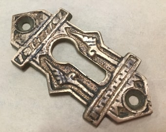 Antique Eastlake Key Escutcheon, Unique Shape, Brass