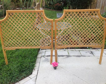 BAMBOO RATTAN PAGODA Headboards / Pair of Natural Rattan Bamboo Headboards / Bamboo Pagoda Headboards Palm Beach Retro Daisy Girl