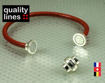 Silver magnetic clasp for leather bracelet 5mm round