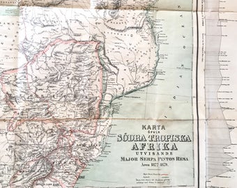 Original 1877-1879 map of South Africa Dutch language Karta Sodra Tropiska Afrika