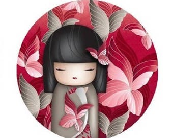 Pink kokeshi cabochon, 25mm