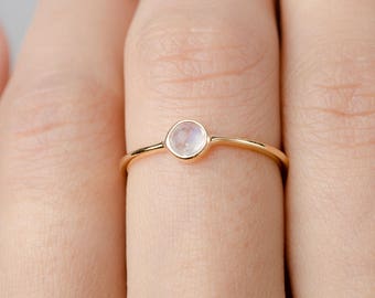 Dainty Moonstone Ring, Sterling Silver. Yellow Gold Vermeil, Dainty Minimalist Ring, Hand Made Jewelry, Birthstone Gift, Lunai, RNG036MOO