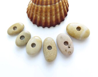 Center Drilled Colorful Beach Stones, Natural Stones Jewelry Supplies, Oval Shaped Special Medium Pebbles for DIY Big Hole