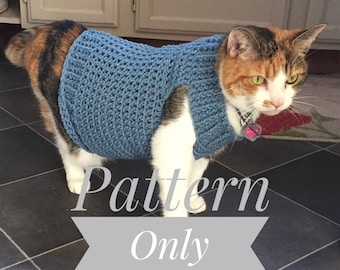 Cat Clothes Pattern, Cat Sweater Pattern, Crochet Pattern, Pet Clothes Pattern, Cat Coat Pattern, Crochet Cat Sweater, Sweater for Cat