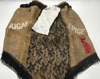 Vintage Burlap and Lace Sugar and Spice and All Things Nice Gag Gift Underwear Itchy Scratchy Undies