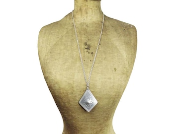 Modernist Silver Pendant Necklace, Large Silver Pendant Necklace, Long Silver Necklace