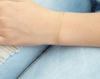 Double chain bracelet, Super dainty bracelet, Gold fill, Rose gold fill, Sterling silver layering bracelet
