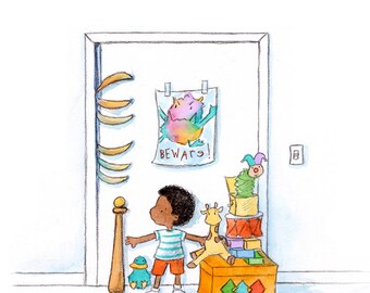 There's A Monster In My Closet - African American Boy - Art Print - Children