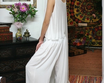 White Silk Pajamas Lounge Sleepwear Bridal Honeymoon Lingerie Wide Leg Cruise Wear