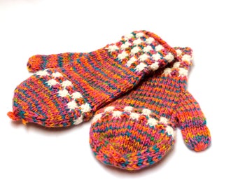 SALE 15% OFF* Hand Knitted Colorful Alpaca wool Gloves, Convertible Mittens, Fingerless Gloves, Light and Warm