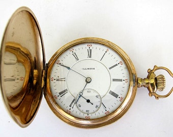 Antique 14K Goldfill Illinois Pocket Watch S16,15J,Hunter Case,Sev'd & Run !