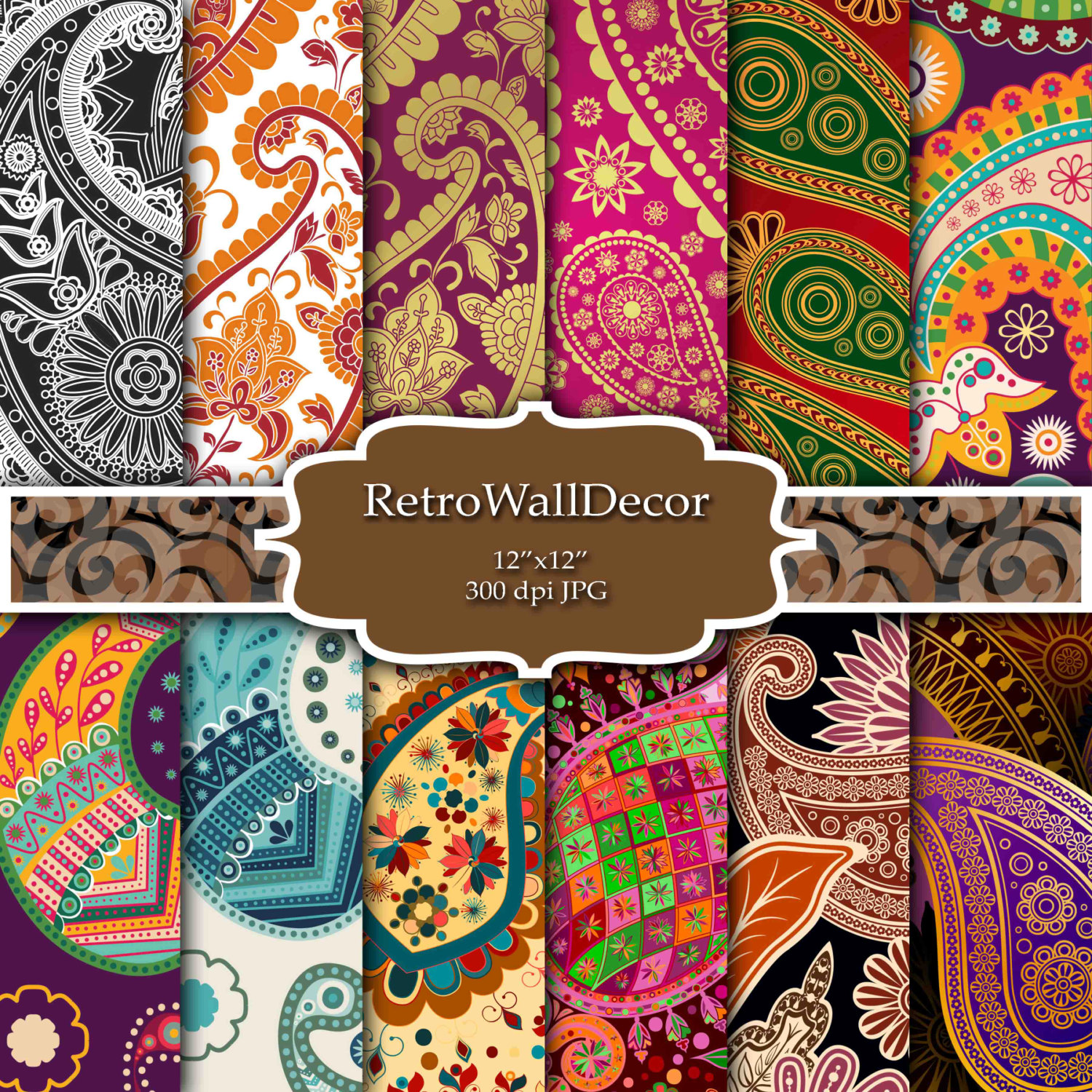 Paisley Digital Papers Paisley Scrapbook Paper Colorful
