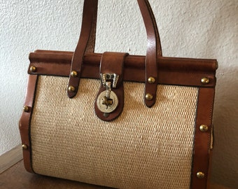 Vintage John Romain Leather & Tweed Handbag Purse
