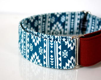 Southwestern BOHO Martingale Dog Collar - brick‐red solid - Silver