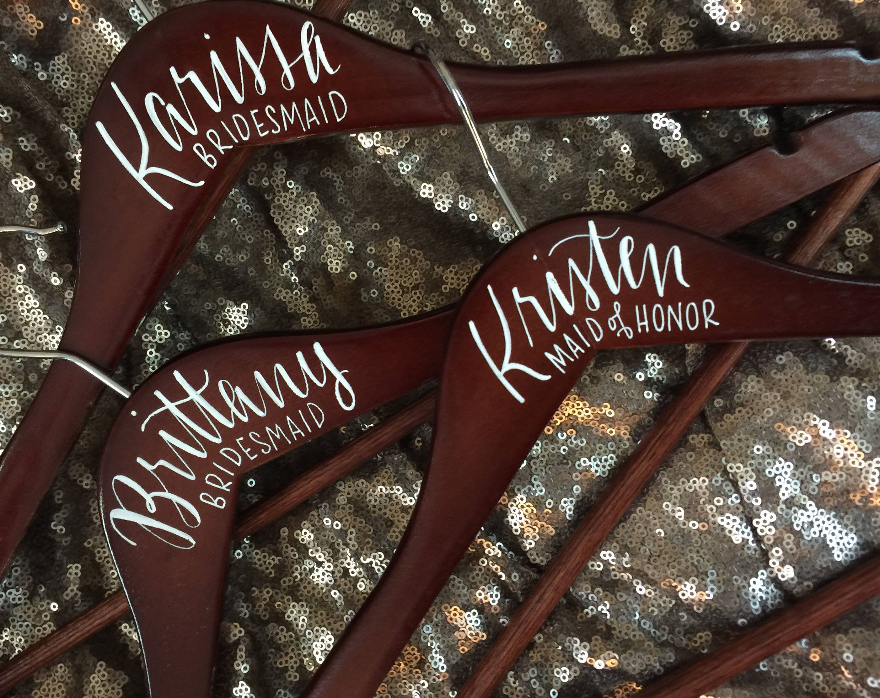 Bridesmaid Hanger with Names and Titles HandLettered