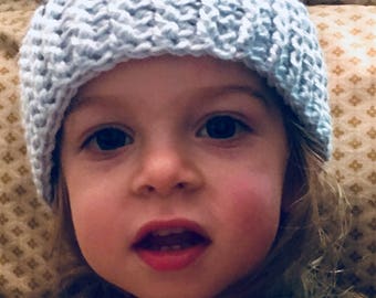 Light blue and navy blue beanie