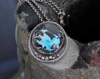 Turquoise Necklace, Blue Moon, Pendant, Metalsmith Jewelry