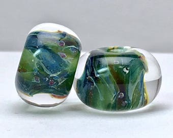 Boro lampwork glass bead pair for earrings by paulbead encased beads sparkle sea green borosilicate glass beads for jewelry making