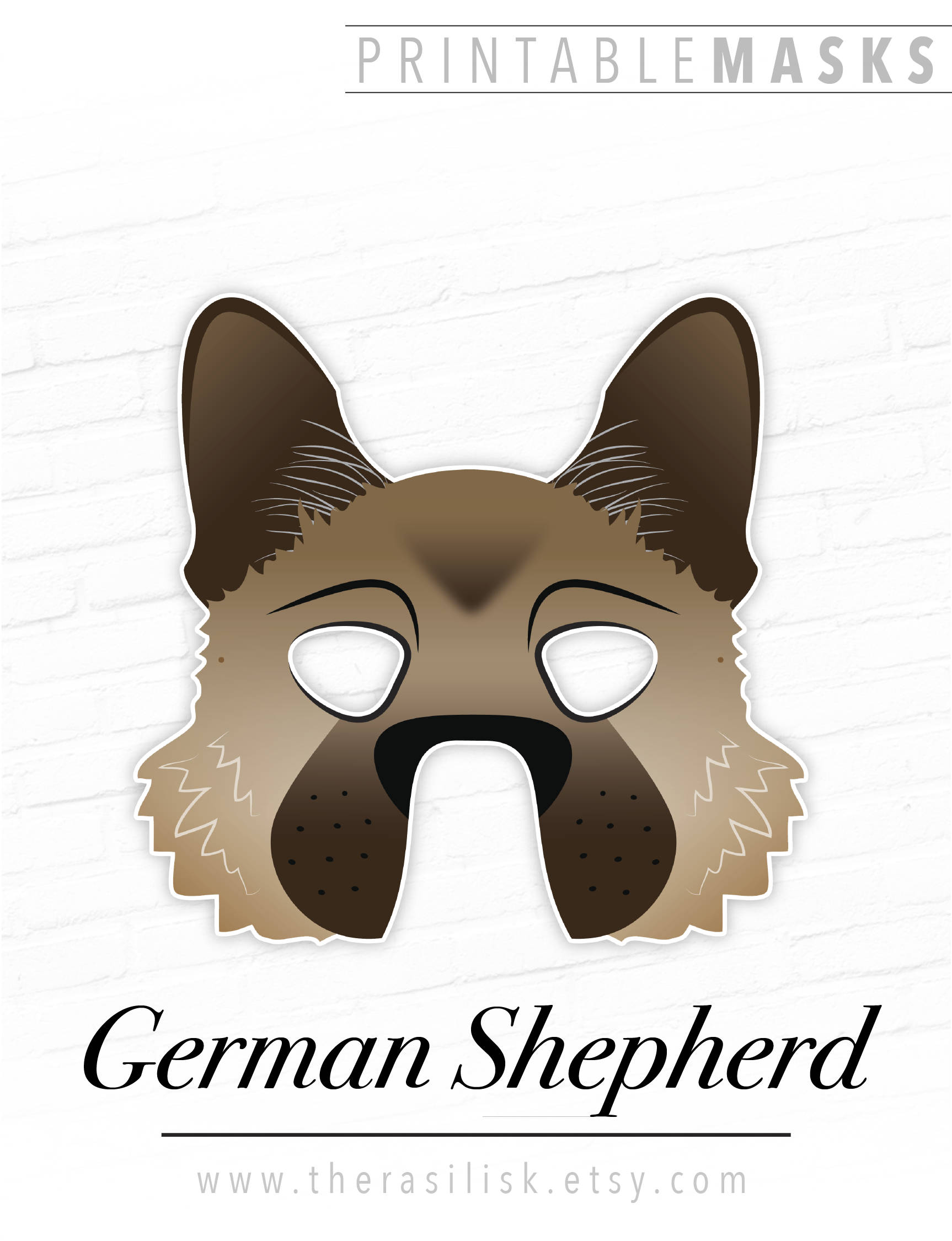 German Shepherd Printable Mask Malinois Dog Mask Halloween