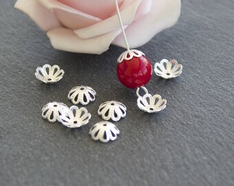 x 40 cups 8 x 3 mm CPA37 silver brass flower