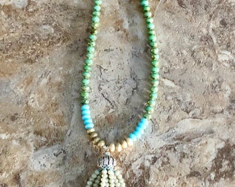 Picasso Glass Beaded Tassel Necklace