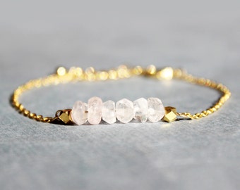 Rose Quartz and Gold Bracelet // Gold Rose Quartz Bracelet // Minimalist Jewelry // Pink and Gold Bracelet // Gift for Her