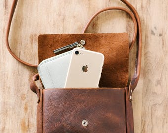 Small cross body bag, leather cross body bag, brown leather bag, snap closure, distressed leather bag, natural leather bag, handmade