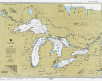 Miniature Vintage Great Lakes Map Paddle 24 Oars