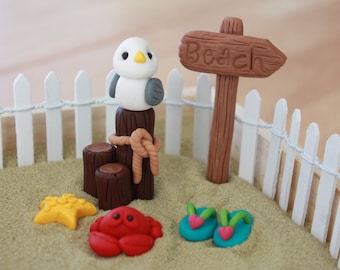 Polymer Clay Beach - Beach Cake Topper - Terrarium Accessory - Fairy Garden Beach - Miniature Garden Beach - Gnome Garden