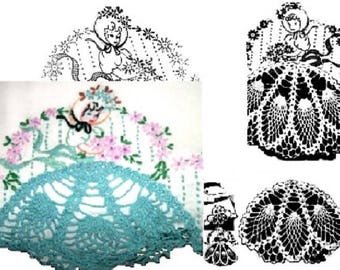 Southern Belle - Crinoline Lady pillowcase crochet & embroidery pattern LW505