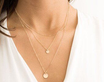 Set 943 • Custom Disk Necklaces, Layered Set of 3 • Initial Necklace Personalized Options • Gold, Silver or Rose Gold Layered and Long