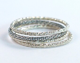 Faceted Silver Stacking Ring / Sterling Silver Faceted Wire Ring / Antiqued Stacking Rings / Made to Order Stack Ring