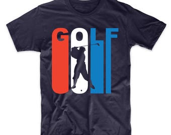 Retro Style Red White And Blue Golf Golfer Silhouette T-Shirt