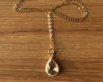 Delicate Layering Necklace with Teardrop Crystal