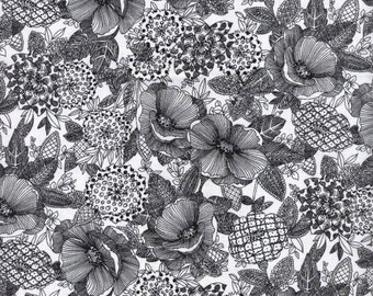 Floral Fabric, Etched Floral, Vintage Floral - Jolene, Blank Quilting 427 09 Black - Priced by Half yard