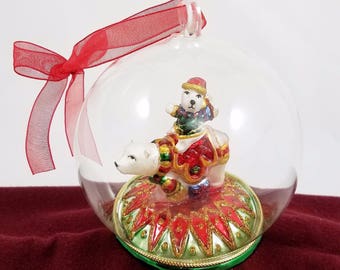 Polar Bear Mercury Glass Diorama Christmas Ornament Holiday Decor 4" Ball Globe