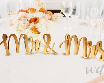 Mr and Mrs Sign, 5in. Vintage Script Sweetheart table wedding reception centerpiece - Wedding Day Studio - Cheap Shipping!